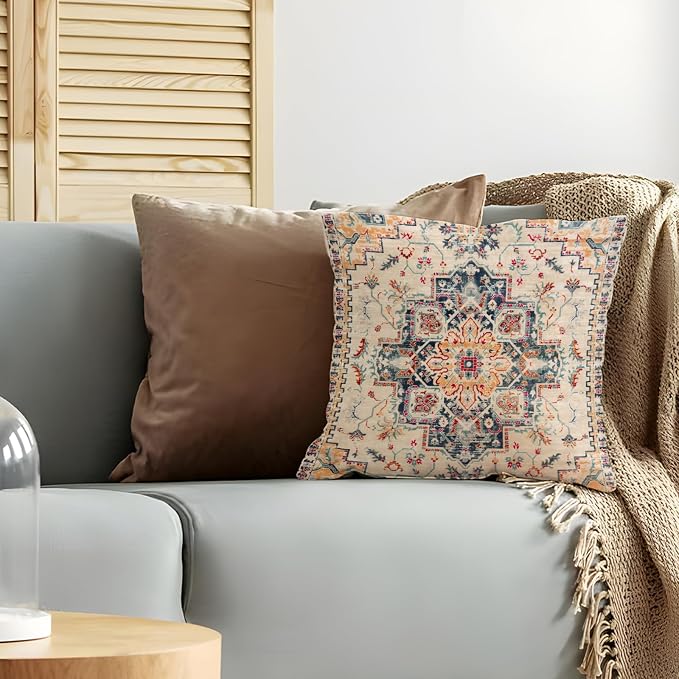Boho Throw Pillow Covers 26x26 inch Set of 2,Boho Vintage Carpet Pattern Antique Ethnic Decor Double Sided Pattern Cushion Cover Soft Pillow Case Living Sofa Room Bed Square Pillow Cover