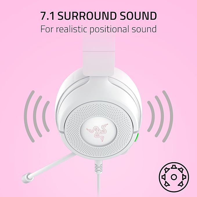 Razer Kraken Kitty V3 X Wired Gaming Headset, Kitty Ears, White | HyperClear Cardioid Mic, 40 mm Drivers, 7.1 Surround Sound, Comfy Ear Cushions, Cross-Platform via 3.5mm PC, PS5, Xbox