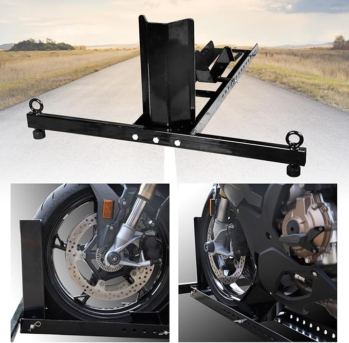 Torin ATRM05012B Motorcycle Trailer Wheel Chock: Adjustable Heavy-Duty Steel Motorcycle Stand Wheel Tire Chock for 16"-25" Off-Road and Standard Motorcycles, Upright 1800lbs Capacity