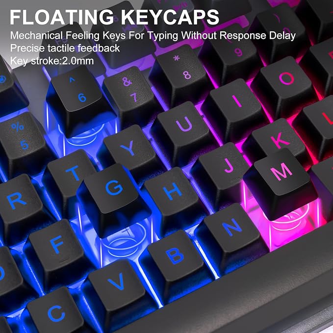 CHONCHOW Gaming Keyboard and Mouse Combo RGB LED Backlit USB Wired Key Board 3200dpi Mice Mechanical Feel Compatible with Xbox one ps5 Windows Laptop Computer(Grey-Black)