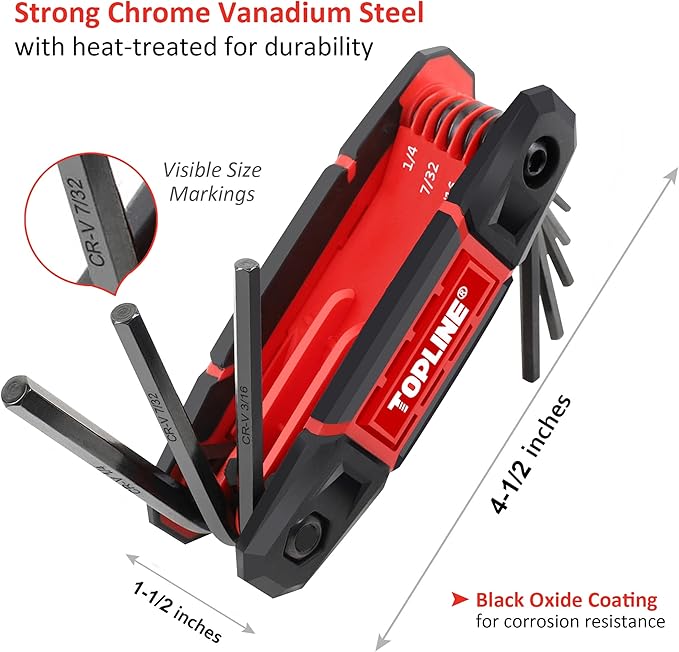 Topline 25-Piece Folding Allen Wrench Set, SAE, Metric, Torx Hex Key Set Included, 3 Pack Portable Allen Key Set for Basic Home Repair and General Applications