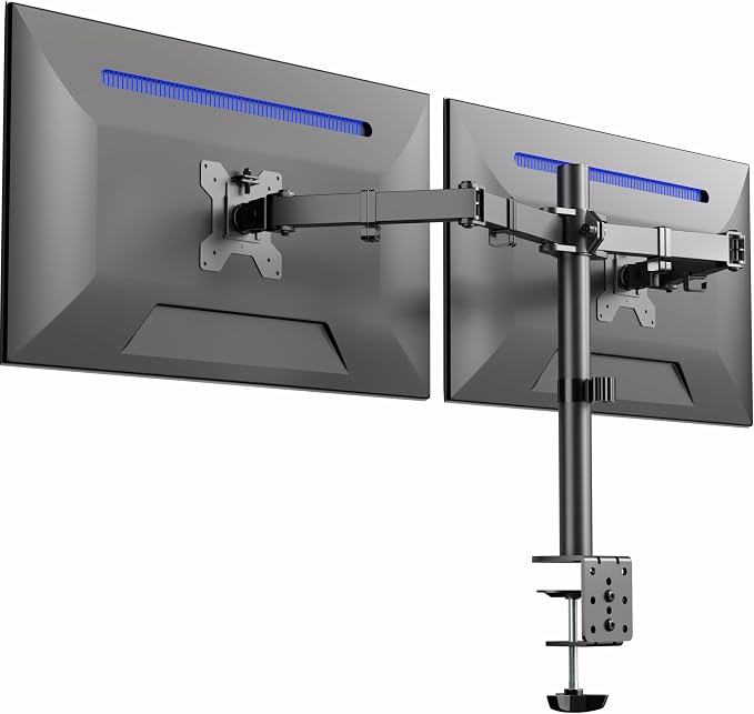VIVO Dual Monitor Desk Mount, Heavy Duty Fully Adjustable Stand, Fits 2 LCD LED Screens up to 32 inches and 22 lbs Each, Black, STAND-V032