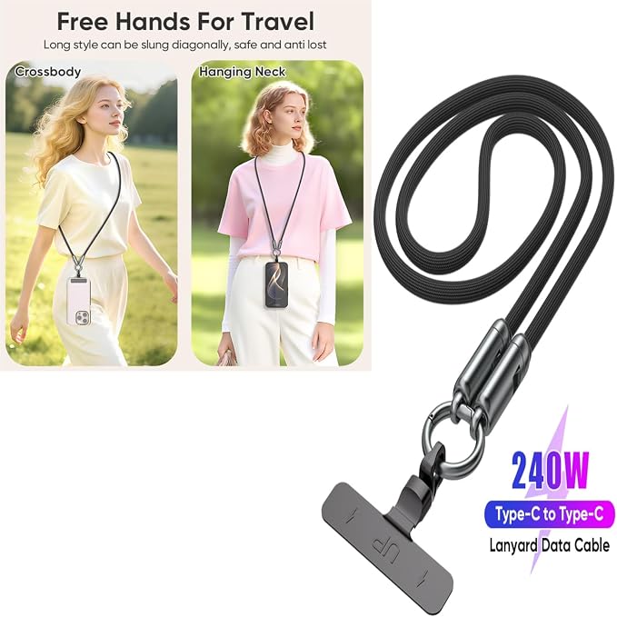 Phone Wrist Lanyard,Built-in 240W USB-C Phone Lanyard Charging Cable Fast Charge & Data Transfer with Tether Tab
