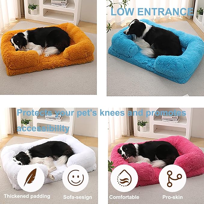 Dog Beds Large Sized dog Orthopedic, Sofa Dog Bed with Waterproof Lining and Nonskid Bottom, Rectangle Washable Dog Bed for Medium Small Dogs and Cats Comfortable ( Color : Blue , Size : 17 x 15" )