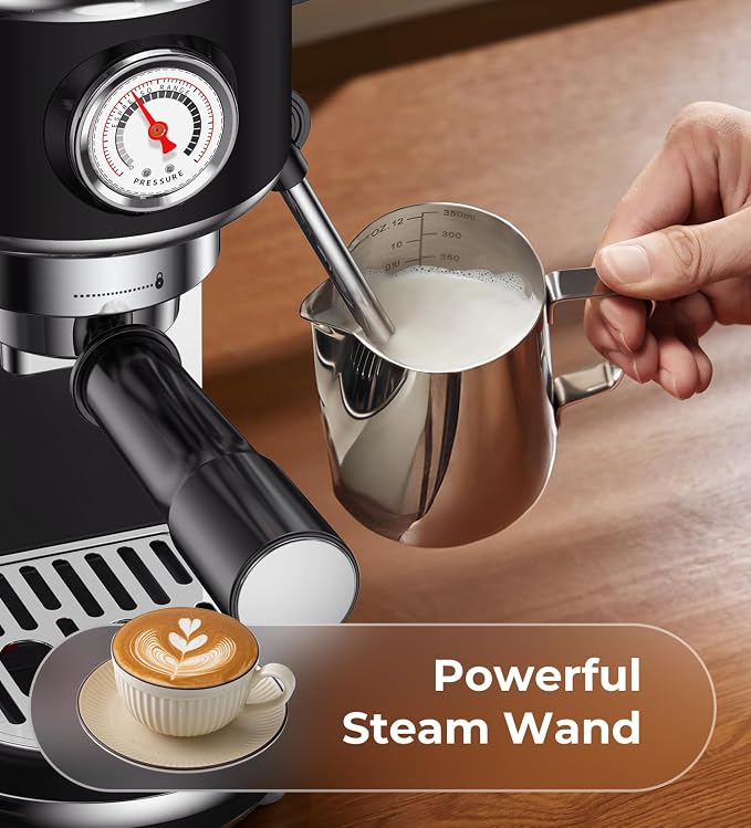 atatix 20 Bar Espresso Machine with Milk Frother, Compact Espresso Maker | Black Stainless Steel Coffee Machine,with Precise Temp Contro, 44oz Removable Water Tank for Latte, Cappuccino