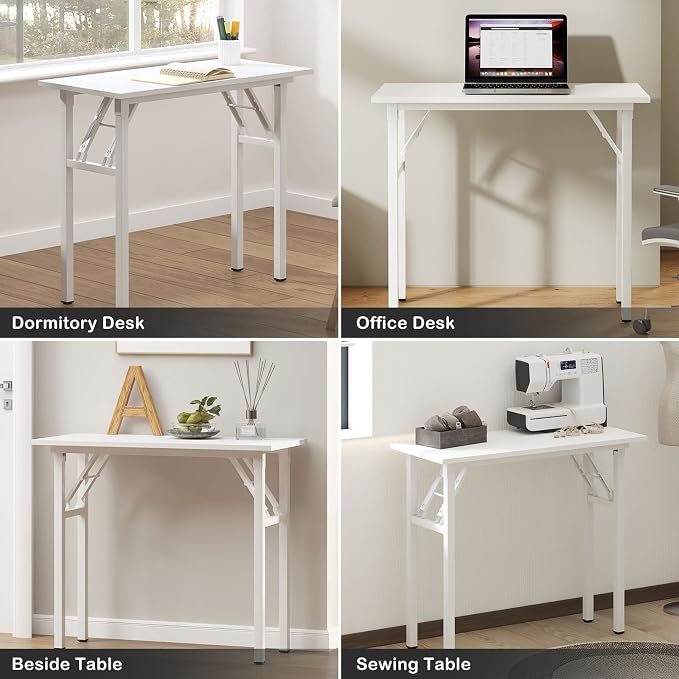 Need Small Desk 31 1/2" No Assembly Foldable Writing Table,Sturdy and Heavy Duty Folding Computer Desks for Small Space/Home Office/Dormitory AC5DW(80 * 40) | White Frame Writing Gaming Work Table/Sturdy Foldable Study Table for Small Space/Dormitory, ...