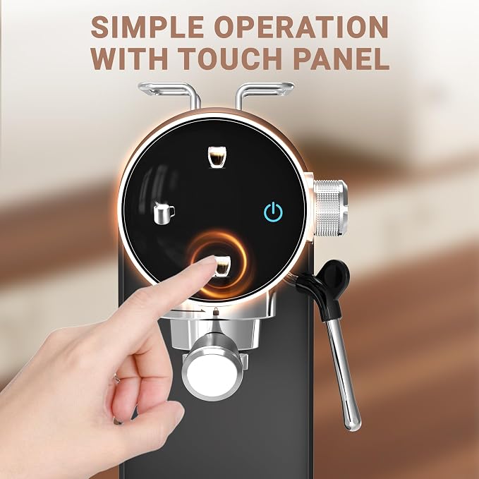 Ollygrin 20 Bar Espresso Coffee Machine, Semi-Automatic Espresso Machine with Touch Panel, 1350W Espresso Maker with Steam Wand, Removable Drip Tray & Water Tank, Modern Design for Latte & Cappuccino