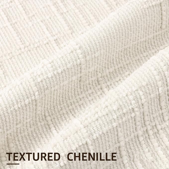 decorUhome Textured Chenille Throw Pillow Covers 22x22 Set of 2 Cream White | Fall Modern Farmhouse Soft Cozy Slubby Couch Pillow Cases Boho Decorative Pillow Cases for Bed Sofa Living Room Home Decor