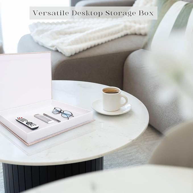 Decorative Book Storage Box Set, Faux Linen Green | Sturdy cardboard organizer for bookshelf coffee table, eco-friendly odor-free lightweight, set of 2