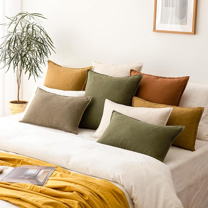 Foindtower Linen Solid Decorative Throw Pillow Covers 16 x 16 Light Brown | Pack of 2 Soft Accent Modern Cushion Case, Boho Farmhouse Neutral Pillowcase, Home Decor for Chair Sofa Bedroom Living Room