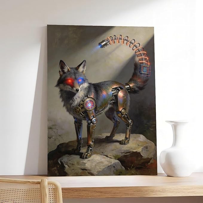 Framed Steampunk Fantasy Wall Art for Modern Living Room TV Wall Futuristic Industrial Style Decor Statement Artwork 24x36inch(60x90cm)