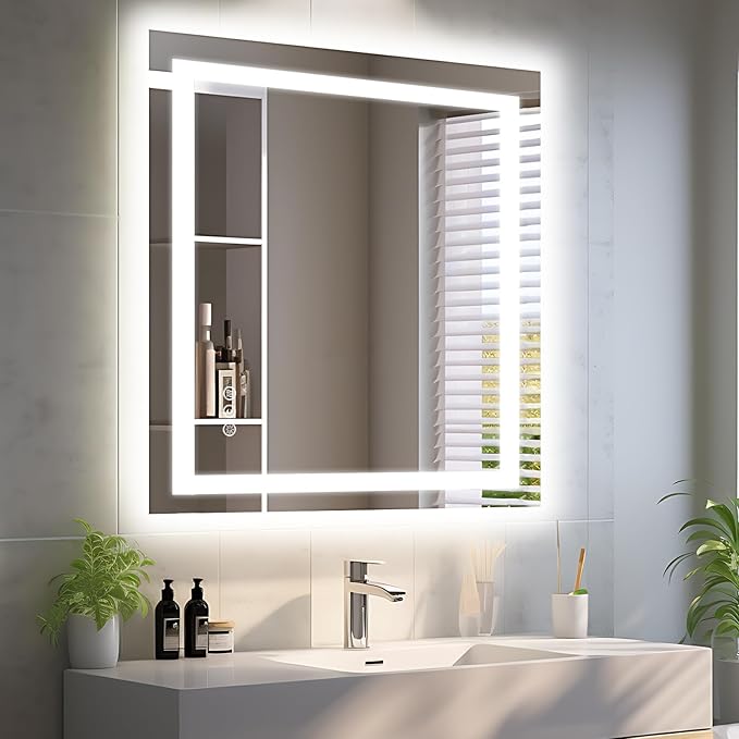 30"x36" LED Bathroom Mirror with Lights, Front and Backlit Mirror, Anti-Fog Vanity Mirror with Lights, Stepless Dimmable LED Mirror, 3 Colors Smart (Horizontal/Vertical)