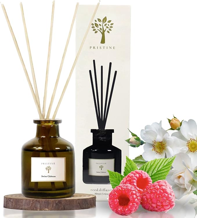 PRISTINE Swiss Château/Inspired by Hilton Reed Diffuser - Home & Bathroom | Fresh Cut Rose, Tangerine, Cedarwood Oil Reed Diffuser Set | Oil & Reed Diffuser Sticks, Home & Office Decor, Fragrance Gift