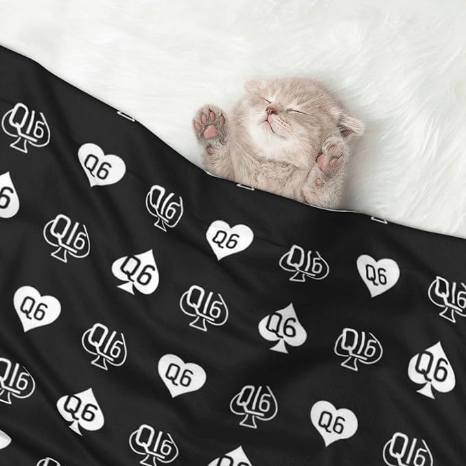 Double Sided Plush Pet Blanket with Cozy Dot Texture and Smooth Reverse, Golden Queen of Spades Printed Black, Reversible Throw for Dogs Cats on Couches Beds Crates