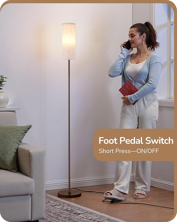 EDISHINE LED Floor Lamp for Living Room, 63.7in Modern Standing Lamp with 9W LED Bulb, 3 Color Temperature, Minimalist Floor Lamp for Bedroom, Office, Nursery, Foot Pedal Switch, Brown
