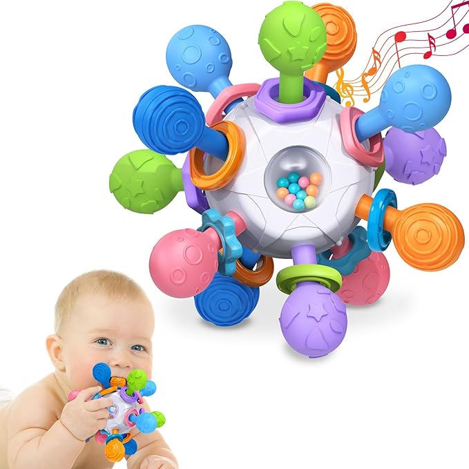 Baby Teething Toys for 0-6 6-12 Months Ages 0-2, Tummy Time Montessori Toys for Babies 0 3 6 9 12 18 Months, Newborn Infant Sensory Toys, Baby Stocking Stuffers Gifts for Boys Girls