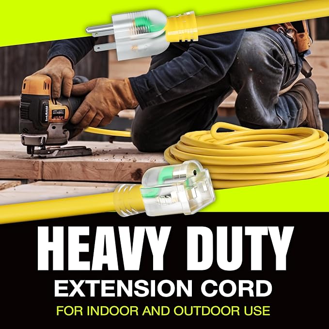 25ft Outdoor/Indoor Extension Cord 14/3 Gauge Heavy Duty 3 Prong SJTW, Waterproof, Flexible Cold-Resistant Long Power Cord,15A 125V 1625 W, Yellow by LifeSupplyUSA