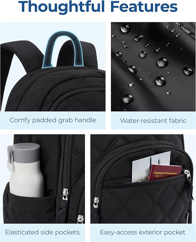 BAGSMART College Laptop Backpack,Cute Travel Backpack for Women,Quilted Computer Bookbag