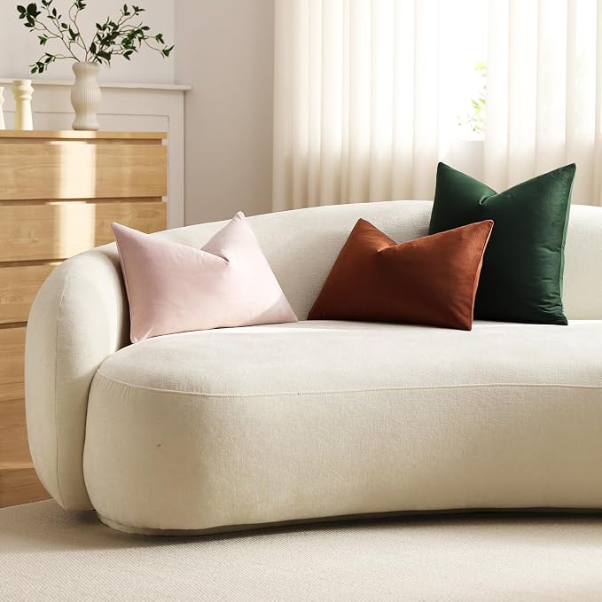 Lumbar Pillow Covers 12x20 Reddish Brown: Pack of 2 Cozy Soft Velvet Rectangular Modern Luxury Decorative Throw Pillow Cases for Sofa Couch Living Room Bed Home Decor