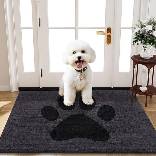 Buganda Dog Door Mat for Muddy Paws, Absorbent Dirt Trapper Non Slip Indoor Doormats, Washable Low-Profile Mat for Mud Dogs, Entryway Carpet for Inside Floor (40x32 Inches, Black)
