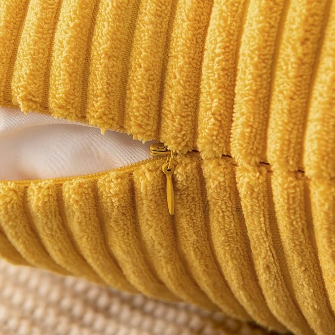 MIULEE Soft Corduroy Throw Pillow Covers Set of 2 20x20 Mustard Yellow | Decorative Striped Textured Cushion Cases, Boho Rustic Square Pillowcases, Home Decor for Couch Chair Sofa Bed Living Room