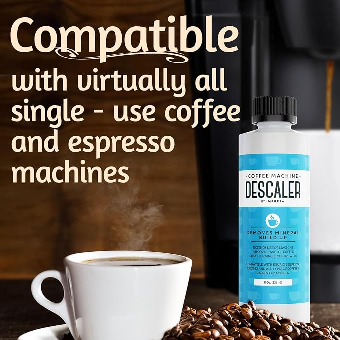 IMPRESA Coffee Machine Descaler - Machine-Safe Formula & Descaling Solution - Universal Descaler for Coffee Maker Compatible with Keurig, Nespresso, Breville & More - 3 Pack, 6 Uses, Made in USA