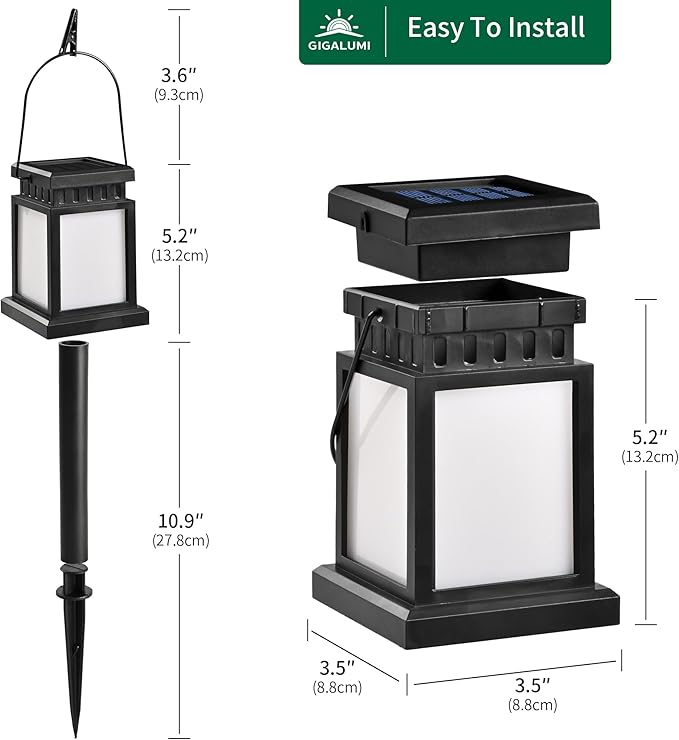 GIGALUMI Solar Lanterns Outdoor Waterproof, 4 Pack Hanging Solar Lanterns for Outside, Flame Effect Outdoor Lights for Pathway, Garden, Patio, Lawn, Porch, Gazebo, Tent, Tree, Yard(Flickering Lights)