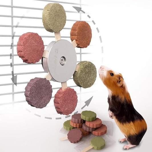 C-LIGHT Guinea Pig Chew Toy, 8 Pcs Timothy Hay Rabbit Treat Chew for Teeth, Rustproof Aluminum Spinner Chew Toy with Replaceable Treats for Chinchillas,Guinea Pigs, Bunny.