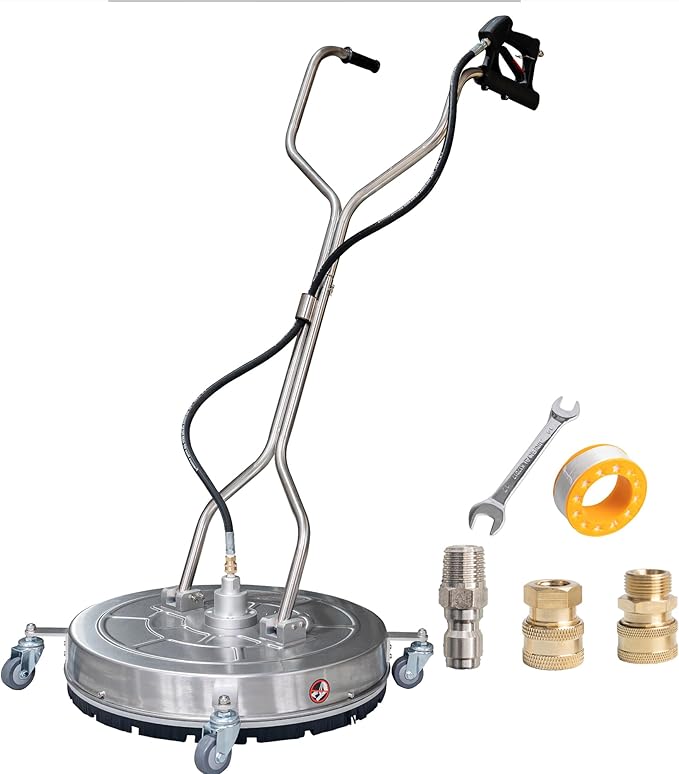 Hourleey 30" Pressure Washer Surface Cleaner with Dual Handles, Stainless Steel Surface Cleaner with 4 Wheels for Driveways, Pathway, Sidewalks, Patios, Decks, 4500 PSI with 3/8" Quick Connector Kit