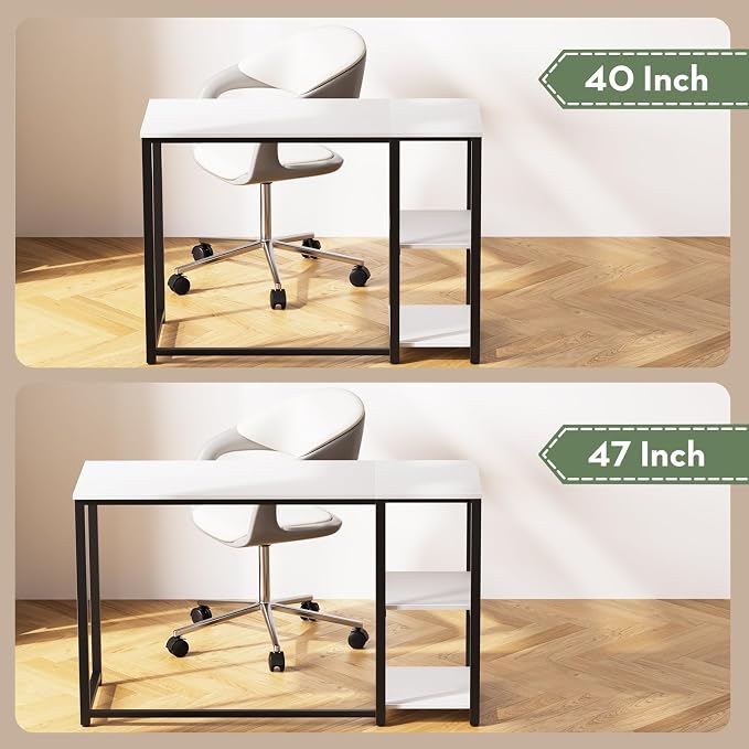 SINPAID 40" Small Computer Desk with Study Shelves for Home Office,White | Easy Assembly Study Desk, Sturdy Writing Desk for Bedroom & Home Office, Cream White