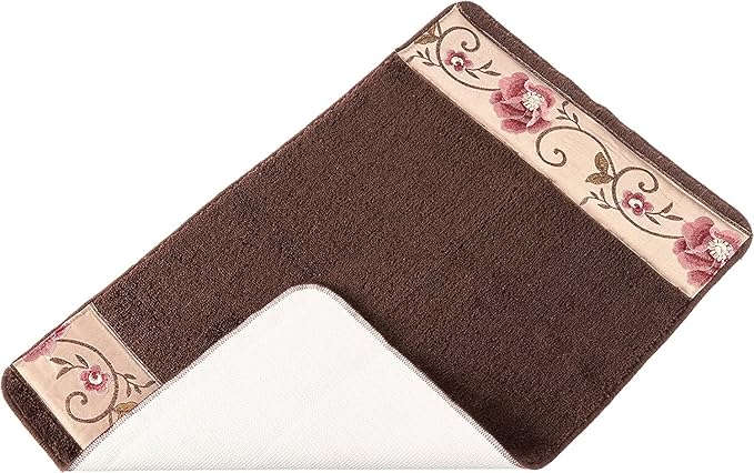 Zahari Home Larrisa Floral Bathroom Rug Luxury Bath Rug Washable Contemporary Decor Beautiful Shower Mat Unique Design Stylish Non Slip Shower Mat Flower Bath Rug Bath Shower Tub Decor