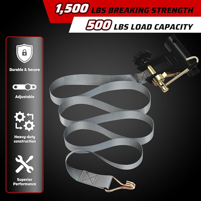 Rack Straps with J-Hook (4PK),1.5" x7.5' Ladder Rack Ratchet Straps, 2" Round Tube Mount, Perfect Ladder Rack Tie-Downs for Trailer Cargo Control
