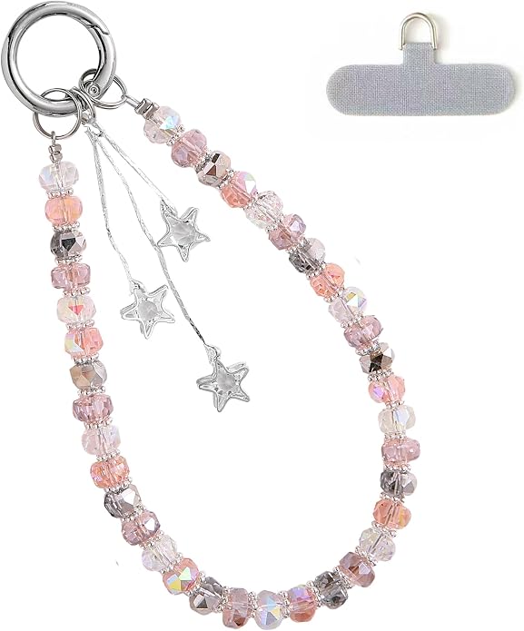 Phone Charm with Beaded Crystals, Anti-Theft Phone Strap, Hands-Free & Detachable Cellphone Lanyard, Cellphone Chain Wristlet with Tether Tab