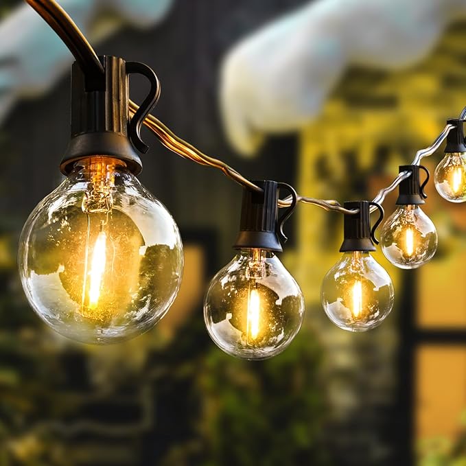 Vocevos LED Outdoor String Lights 60FT, Shatterproof Patio Hanging Lights Outside, Dimmable G40 Bulbs Waterproof Heavy-Duty Commercial Strand Decor for Bistro Café Party Wedding Porch Backyard