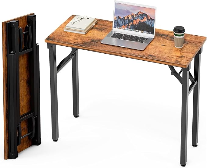 Folding Table Computer Desk - 35.8" No Assembly Folding Desk Design and Foldable Office Desk, Small Desk for Bedroom, Compact Storage Portable Use for Dorm and RV Small Space, Rustic Brown