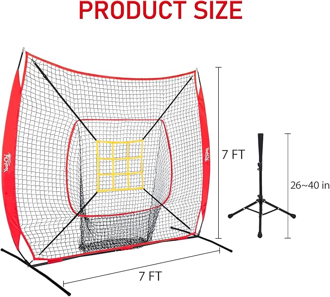 7×7FT Baseball Net with Batting Tee and Strike Zone Target, Portable Hitting Pitching Batting Training Net, Baseball and Softball Training Equipment,Suitable for All Skilled Levels
