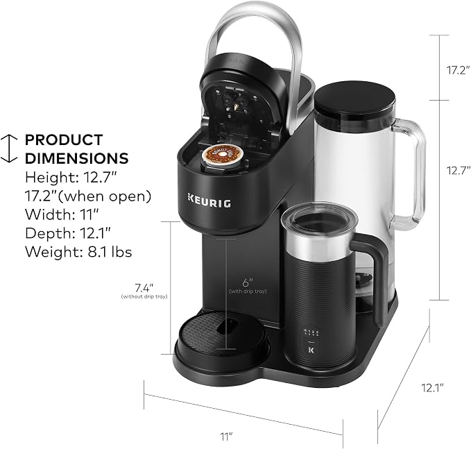 Keurig K-Café SMART Single Serve Coffee Maker with WiFi Compatibility, Latte and Cappuccino Machine with Built-In Frother, 6 Brew Sizes, Black | WIFI Brewid Smart Brewing, Built-in Milk Frother for Lattes and Cappuccinos, 6 Brew Sizes, K-Cup Pod Compat...