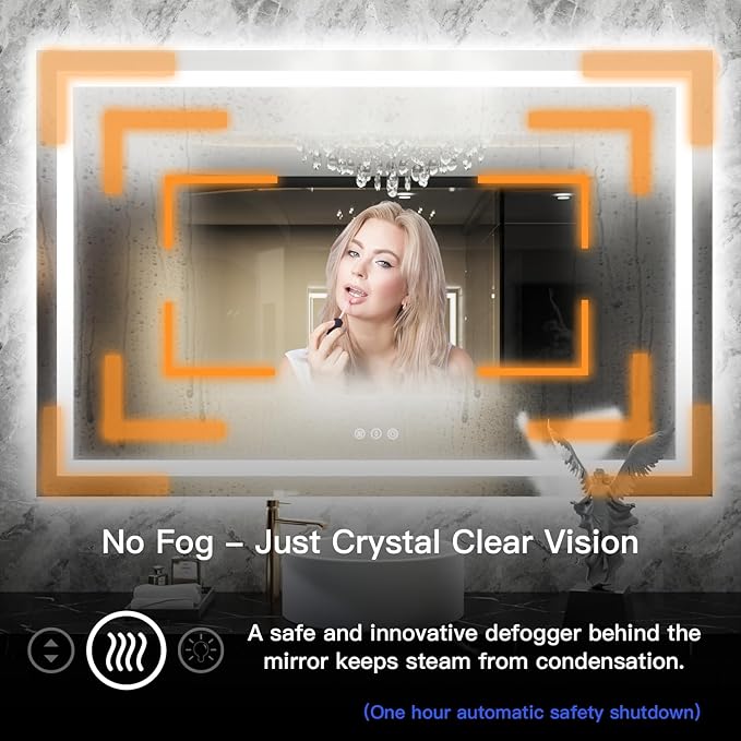 ISKM 60'' x 40'' LED Mirror for Bathroom Lighted Vanity Mirror for Wall Front Lights + Backlit LED Bathroom Mirror Anti-Fog Tempered Glass ETL Listed