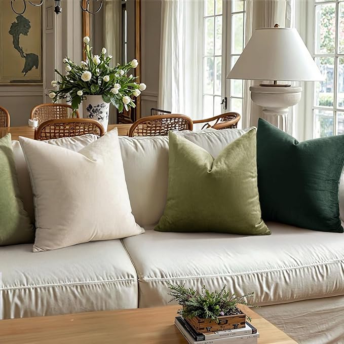MIULEE Velvet Throw Pillow Covers 20x20 Inch Pack of 2 Army Green | Soft Solid Decorative Pillow Covers, Modern Luxury Home Decor, for Couch Chair Sofa Bedroom Livingroom