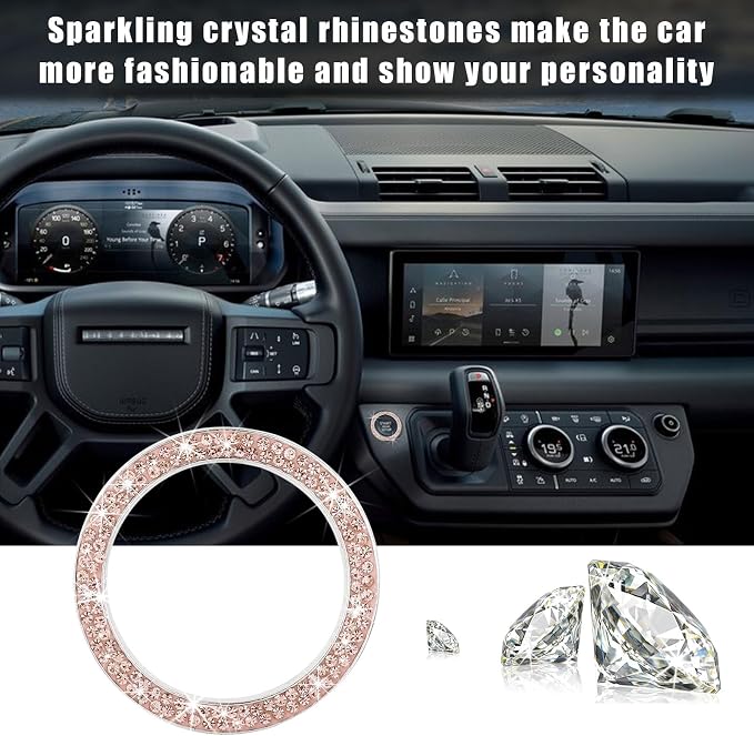 Kewucn Bling Crystal Double Rhinestone Car Engine Start Decoration Ring, Sparkling Push Start Button Sticker, Key Ignition & Knob Ring Decoration, Bling Car Interior Accessory(Peach)
