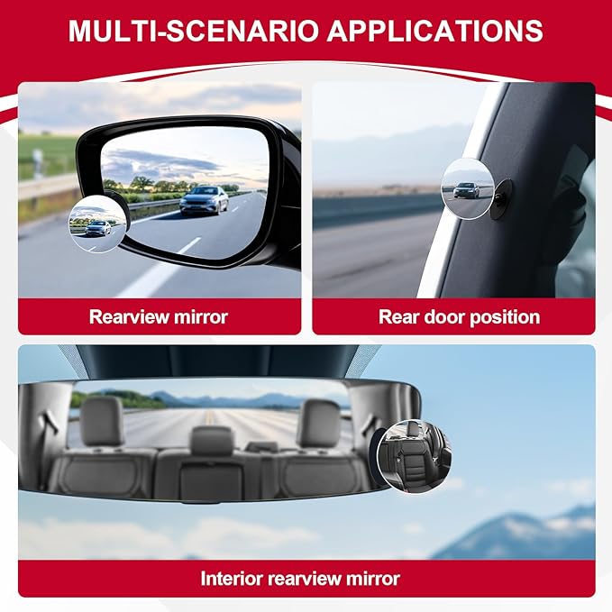 LivTee Blind Spot Mirrors, 2" Round HD Glass Frameless 360�� Adjustable Convex Rear View Mirrors with Wide Angle Stick, Exterior Accessories for Cars, SUVs and Trucks, 2 Pack