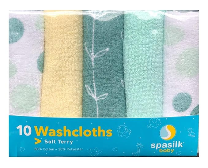 Spasilk Baby 10 Pack Soft Terry Bath Washcloth Wipes