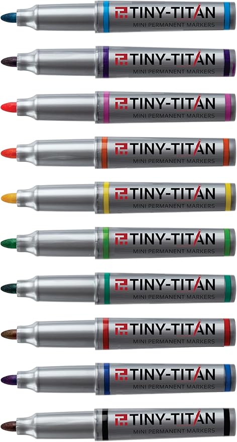 Tiny-Titan Mini Markers - Keychain Clip, Golf Ball Marker, Clip On Nurse's Badge - Fine Point - Assorted 10 Colors - 10 Pens Per Pack