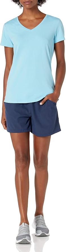 Amazon Essentials Women's Active Quick Dry Tech Stretch Short-Sleeve V-Neck T-Shirt (Available in Plus Size), Pack of 2