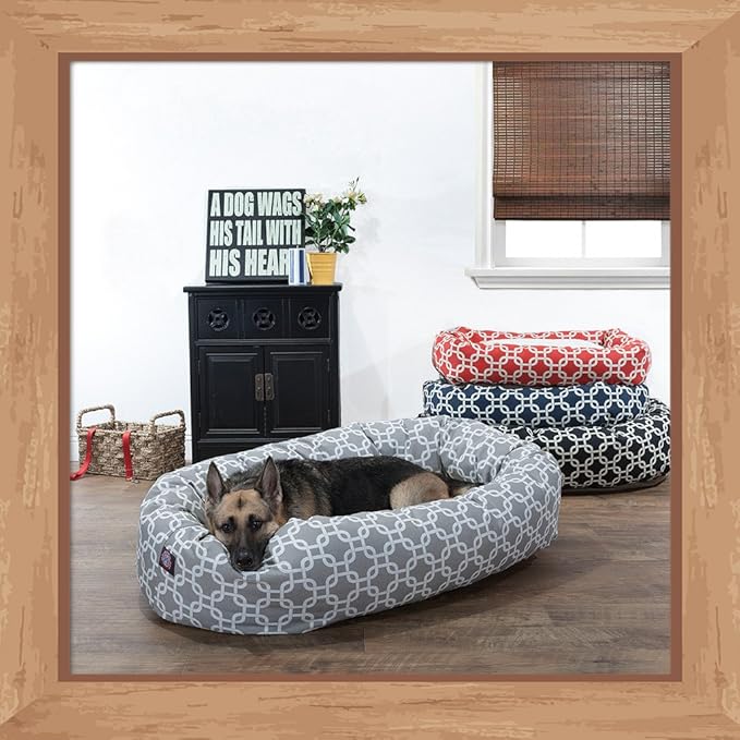Majestic Pet 52 Inch Links Sherpa Calming Dog Bed Washable – Cozy Soft Round Dog Bed with Spine for Head Support - Fluffy Donut Dog Bed 52x35x11 (inch) – Round Pet Bed X- Large - RED