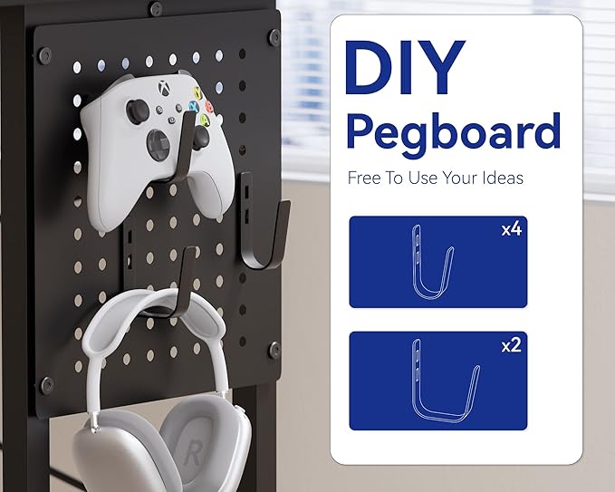 Pamray 71 Inch Large Gaming Desk with Power Outlets U Shaped Computer Desk | Spacious Workspace with USB Charging Ports & Pegboard & Headphone Hooks Suitable for PC Gaming Office Work Study and Writing