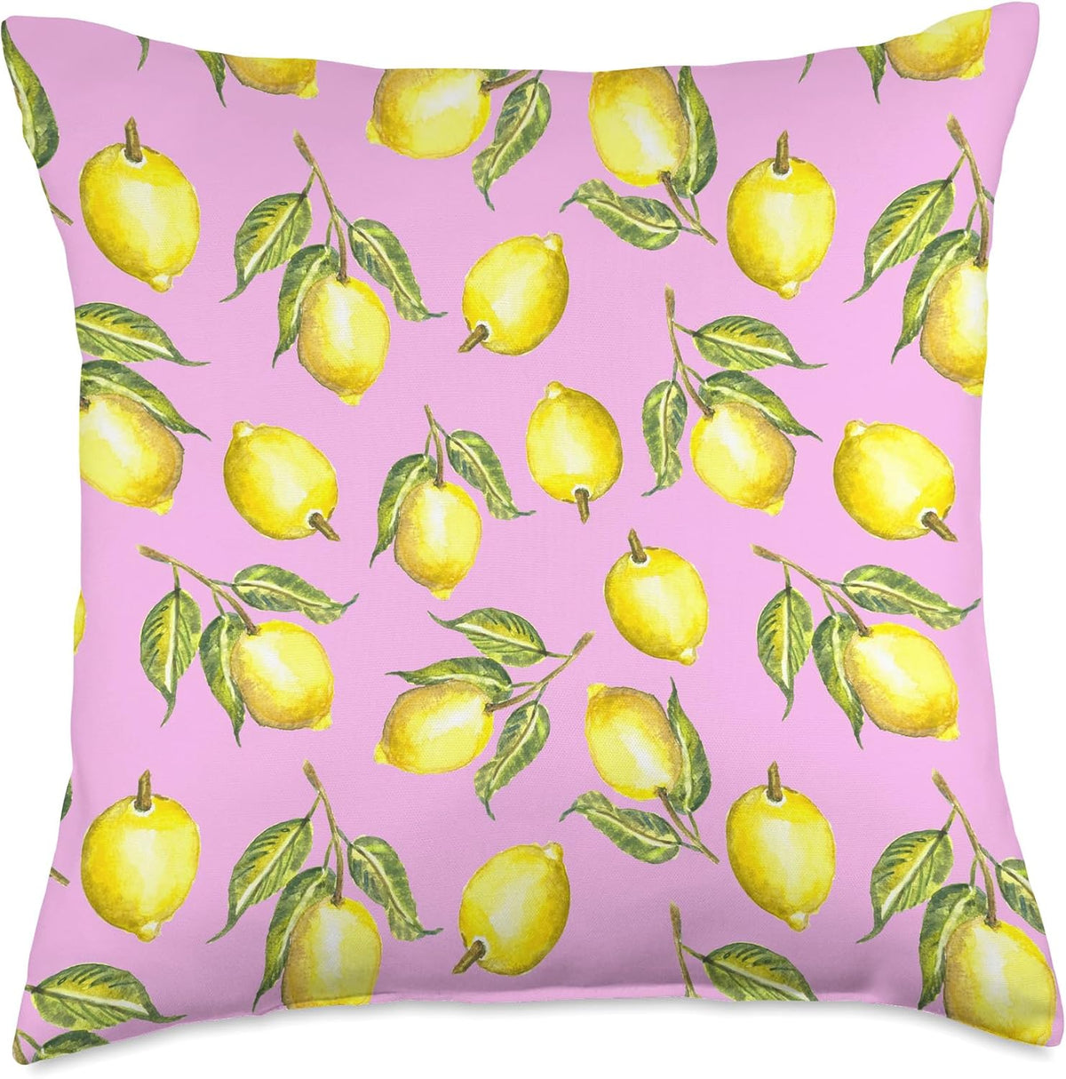 Watercolor Lemon Citrus Fruit Pink Yellow European Summer Throw Pillow