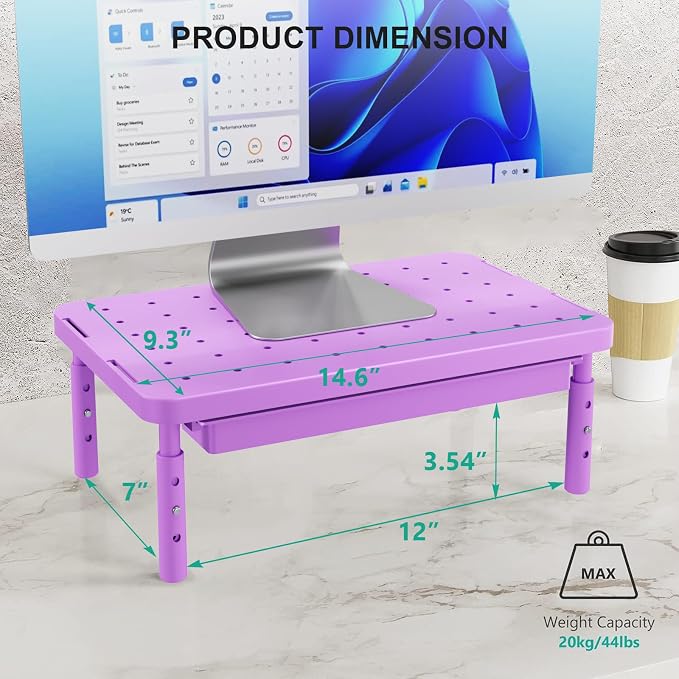 WALI Computer Monitor Stand with Storage, Desk Monitor Riser 3 Height Adjustable, Laptop Riser with Airflow Vents, Desk Organizer for Computer, Laptop, Printer (PTT002-V), 1 Pack, Violet