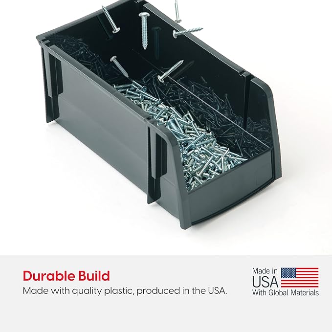 IRIS USA Stackable Storage Bins Open Front, 6 Pack, Plastic Hanging Organizer Caddy Basket for Hardware Crafts, Small Parts, Nuts and Bolts, Garage Tool Storage, Jumbo, Black