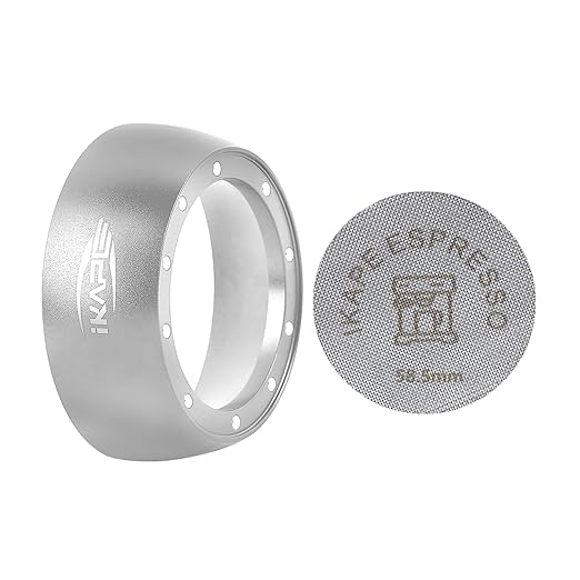 IKAPE Dosing Funnel Set, 58mm Espresso Dosing Ring & Puck Screen Kit Compatible with 58 mm Bottomless Portafilter Silver